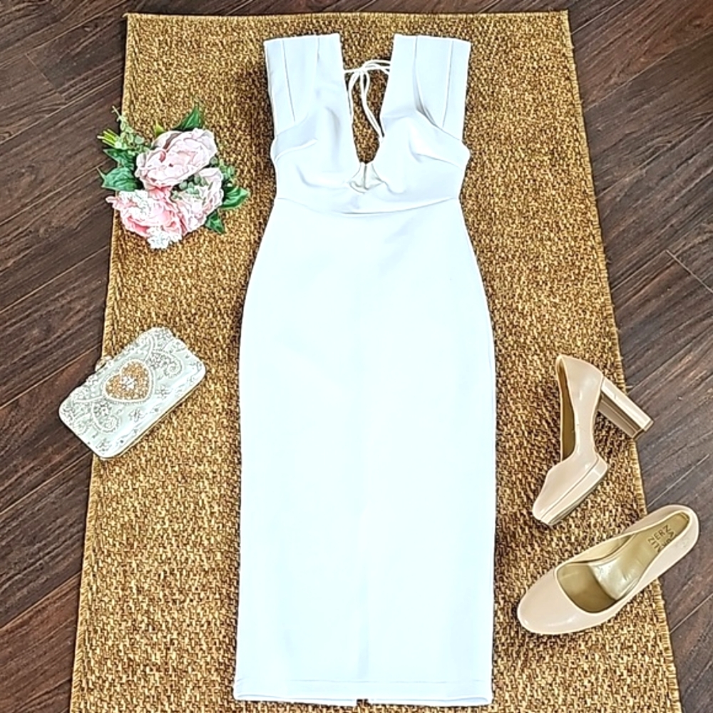 Asos White Evening Dress Size 2 White Fitted Cocktail Party Sleeveless V Neck